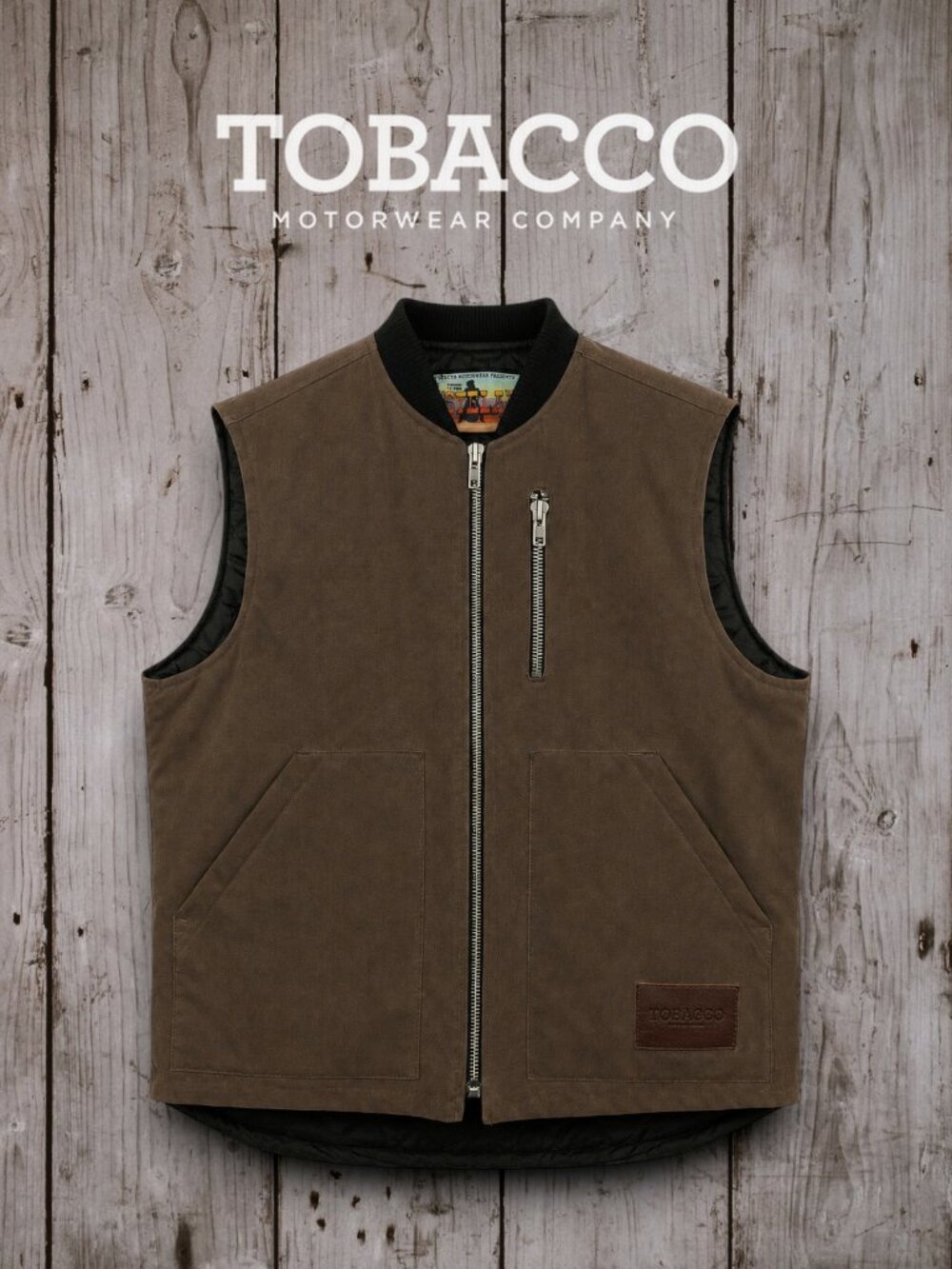 Tobacco Motorwear Wasteland Vest Brown Large 15oz Waxed Canvas Back Armor Pocket
